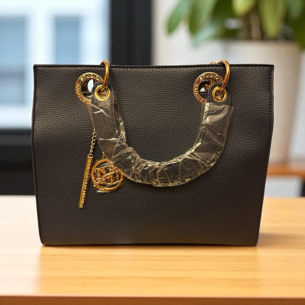 Badgley Mischka Black Tote with Gold Details